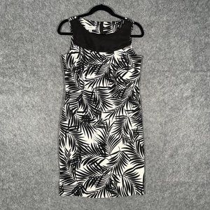 Dressbarn Womans Shift Dress Black White Zip Floral Career Church Size 6